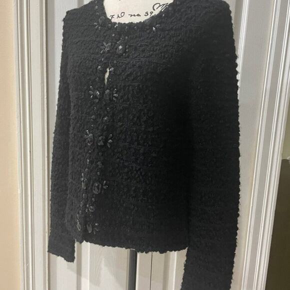 CHICOS TWEED SWEATER BLACK JEWELED Sz M FRINGED EMBELLISHMENT SOPHISTICATED - Picture 16 of 16